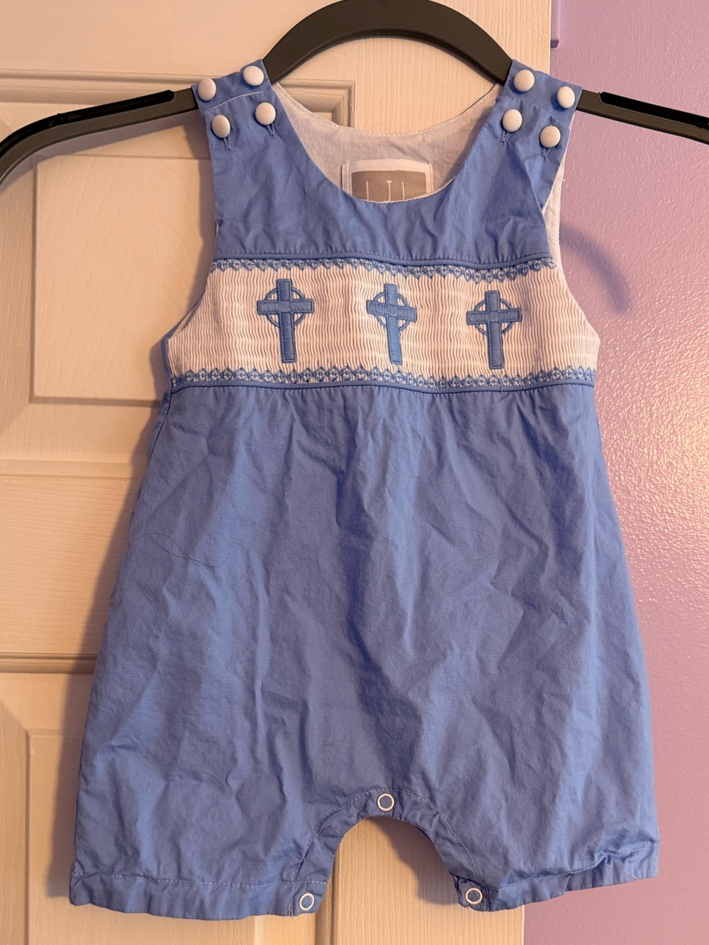 Lil Cactus Blue Baby Smocked Cross Romper